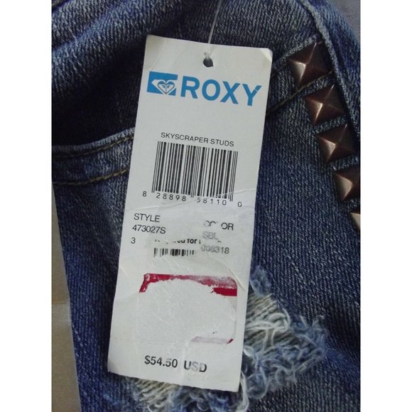 Roxy Jr Sz 3 Pismo Super Skinny Fit Skycraper Studs Jeans sandblasted desttoyed - Picture 5 of 11